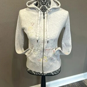 Eddie Bauer Full Zip floral cream Hoodie M